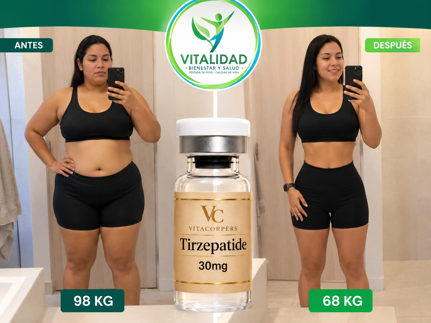 Antes y después con Tirzepatide 30mg